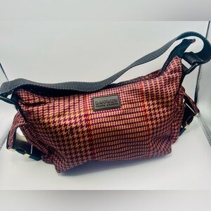 Lauren Ralph Lauren Pink & Brown Nylon Houndstooth Crossbody Bag w/ Black Strap